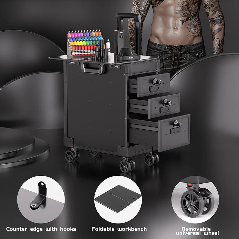 Ljustra Tattoo Suitcase With Three Drawers Large Storage Traveling Case