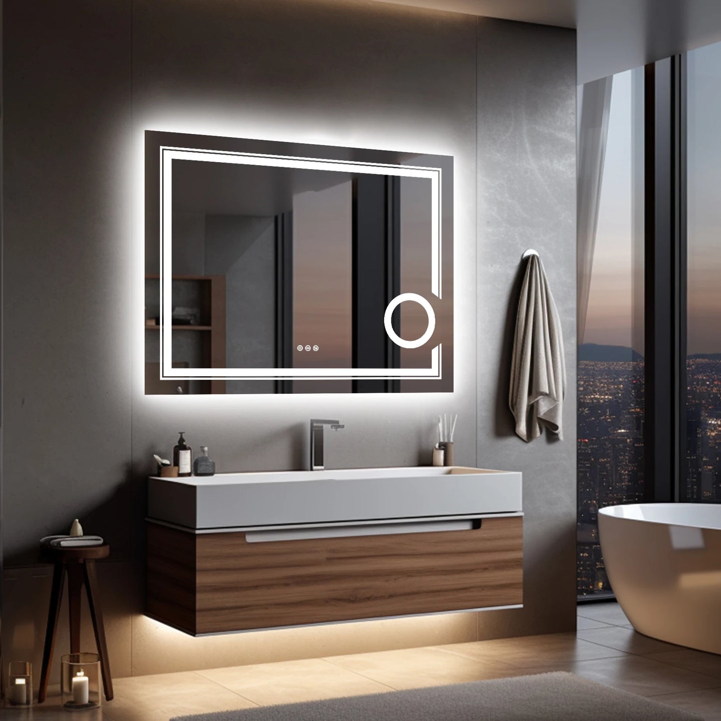 Ljustra LED Lighted Smart Bathroom Mirror 3X Magnifier Anti-Fog Wall Mounted