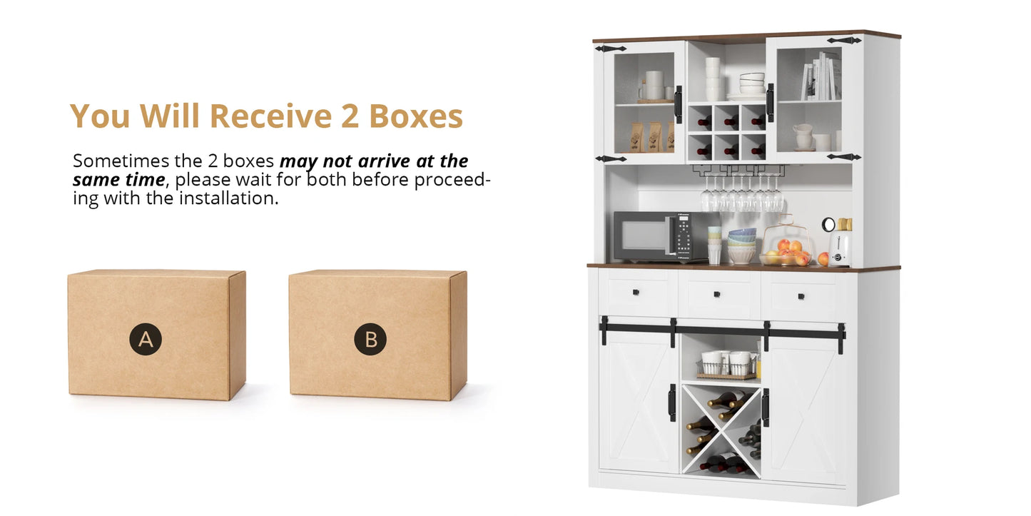 Ljustra Farmhouse Bar Cabinet Sliding Barn Door Wine Storage Sideboard