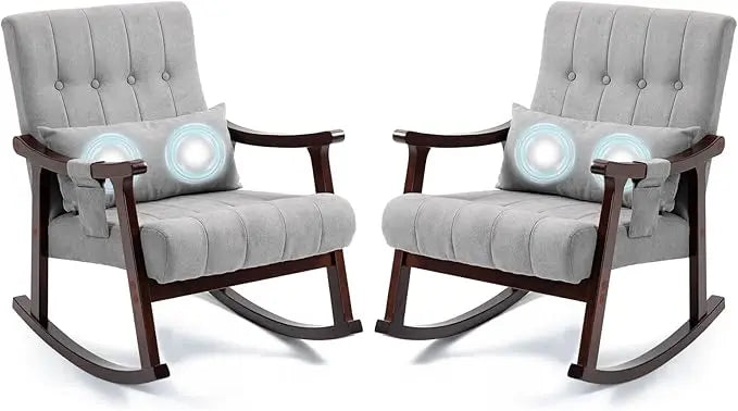 Rocking Chair Nursery Set of 2 Upholstered Glider with Massage Pillow