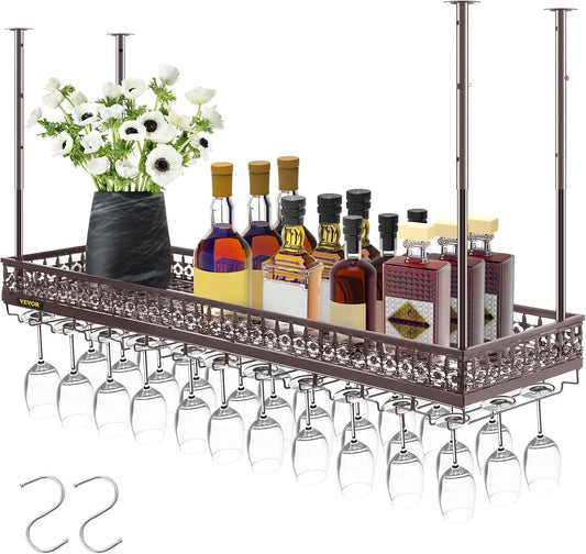 Ceiling Wine Glass Rack Adjustable Hanging Wine Rack for Kitchen Bar