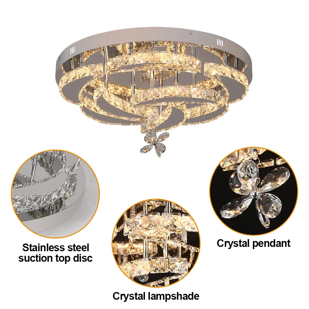 Modern Crystal Drop Chandelier LED Ceiling Light Home Decor