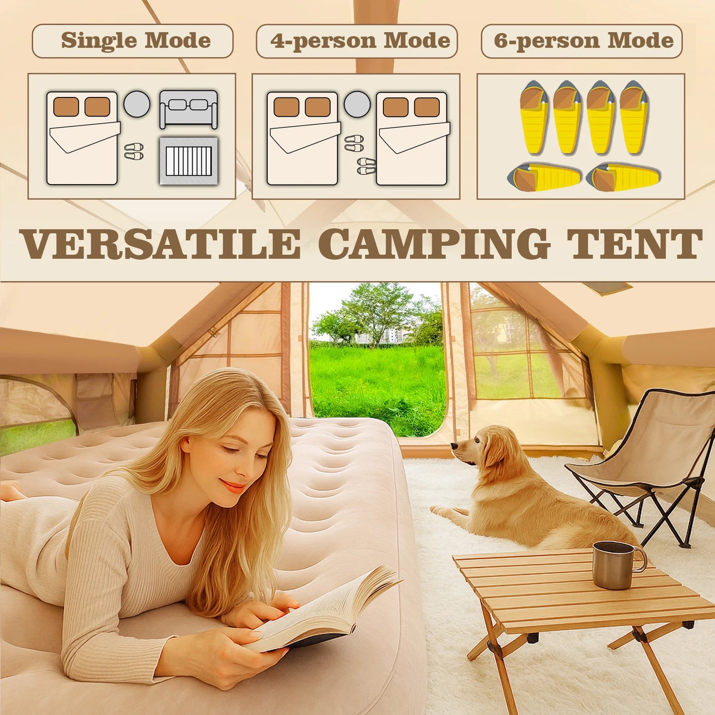 9.8x7 Inflatable Camping Tent 4-6 Person All-Season Blow Up Tent