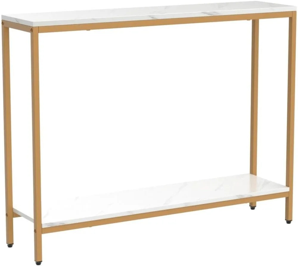 Console Table Entryway Faux Marble Double Layer Sofa Table Gold Frame