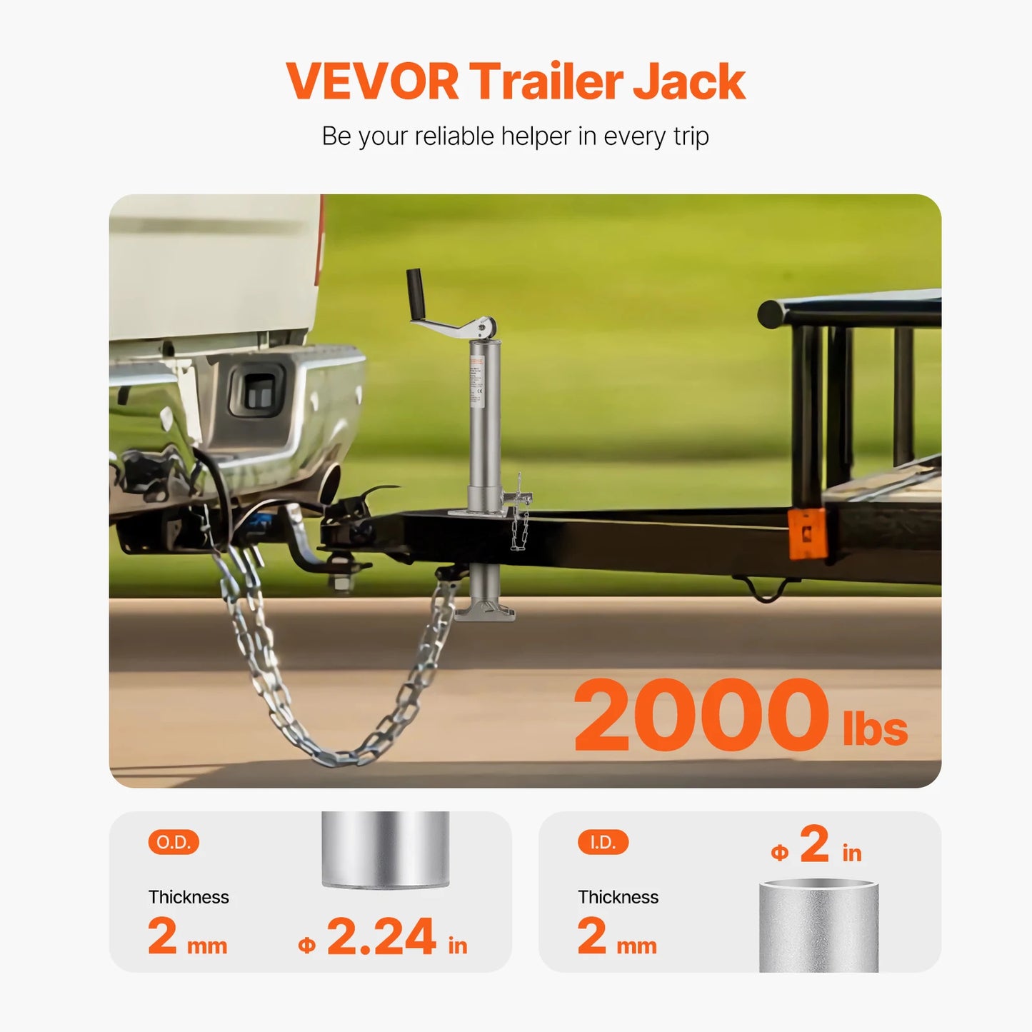 Ljustra Heavy-Duty A-Frame Trailer Jack 2000 lbs 14.2" Vertical Lift