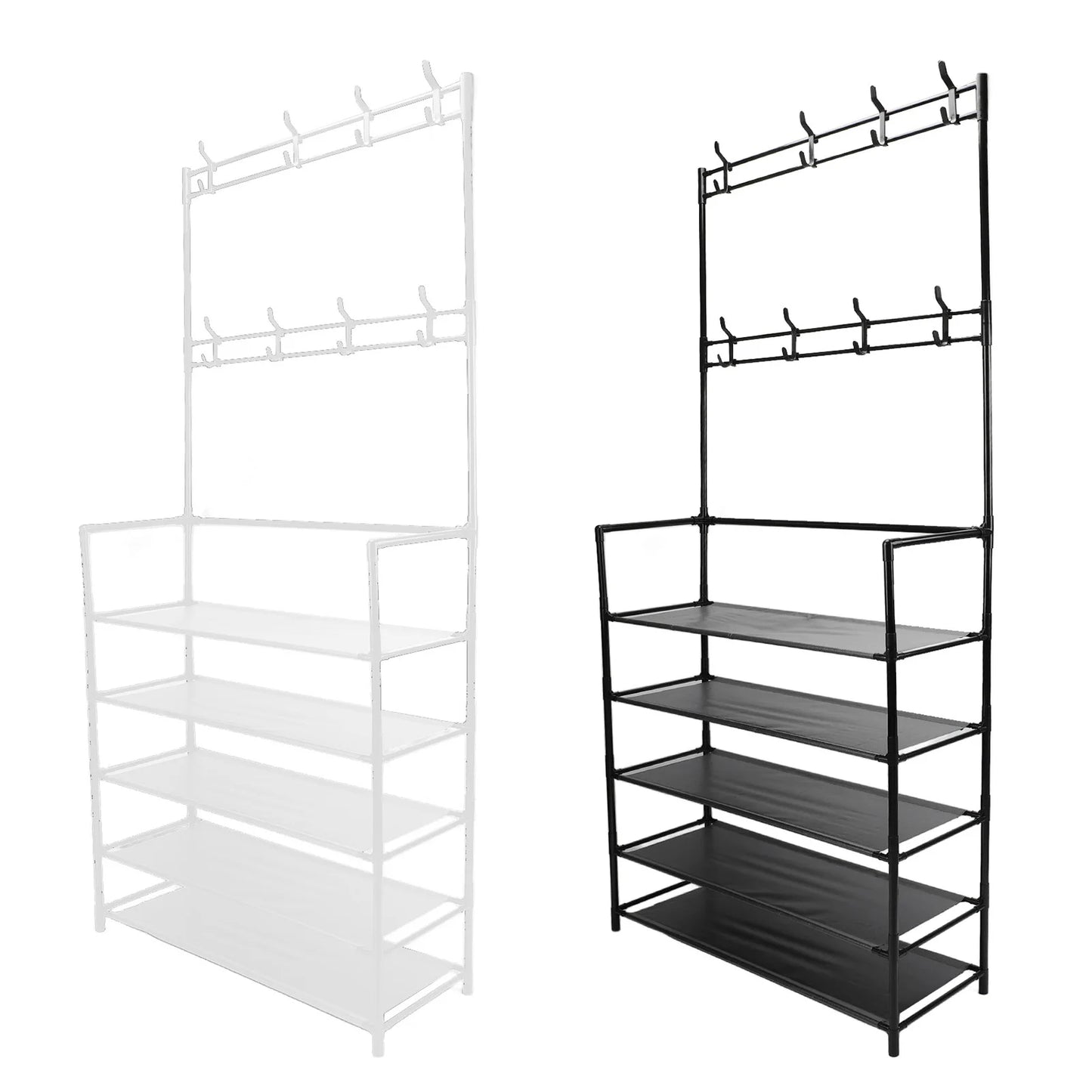 Large Modern Metal Coat Rack with Shoe Organizer for Home Entryway