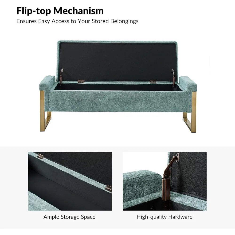EcoHarbor Modern Bedroom Bench Upholstered Storage Ottoman Gold Legs