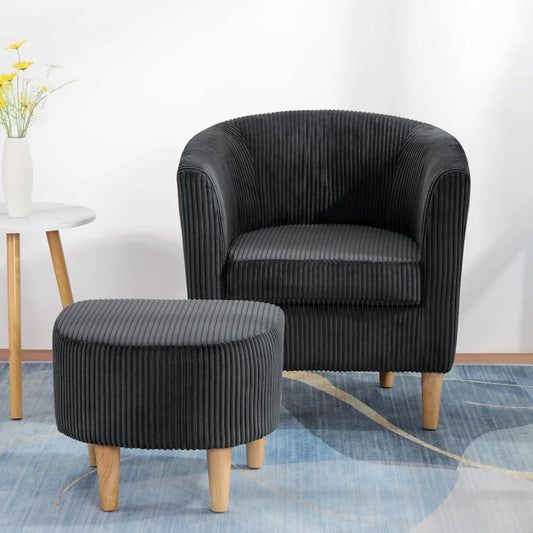 Accent Chair with Ottoman Mid Century Modern Barrel Comfy Living Room Chair