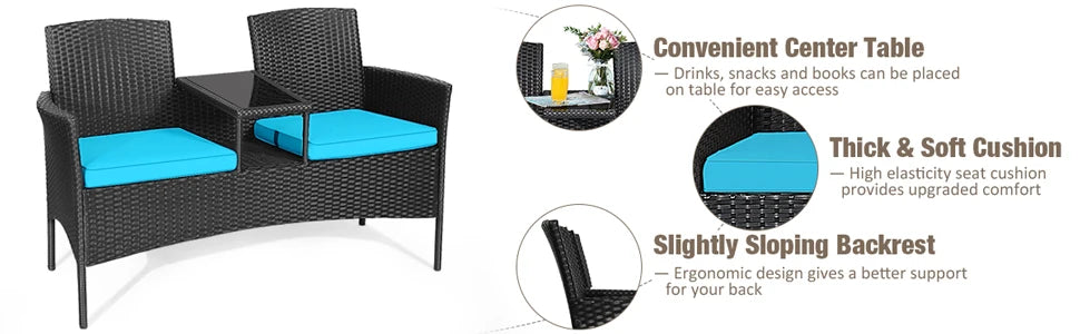 Garden Conversation Furniture Set Modern Rattan Bench with Cushions