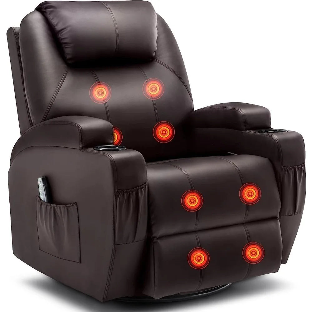 Rocker Recliner Chair with Massage and Heat 360° Swivel Cup Holder