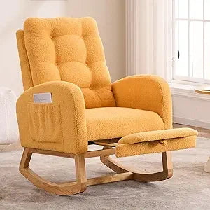 Nursery Rocking Chair Teddy Upholstered Glider Chair with Footrest