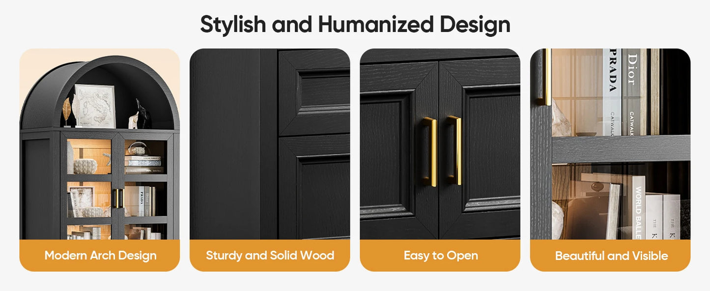 Modern Arched Cabinet with Glass Doors Auto Sensor LED Lights