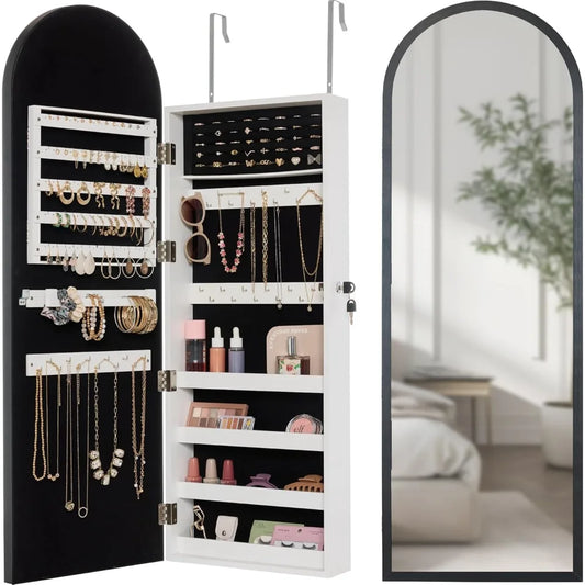 Arch Mirror Jewelry Cabinet Lockable Wall Mount Full-Length Organizer