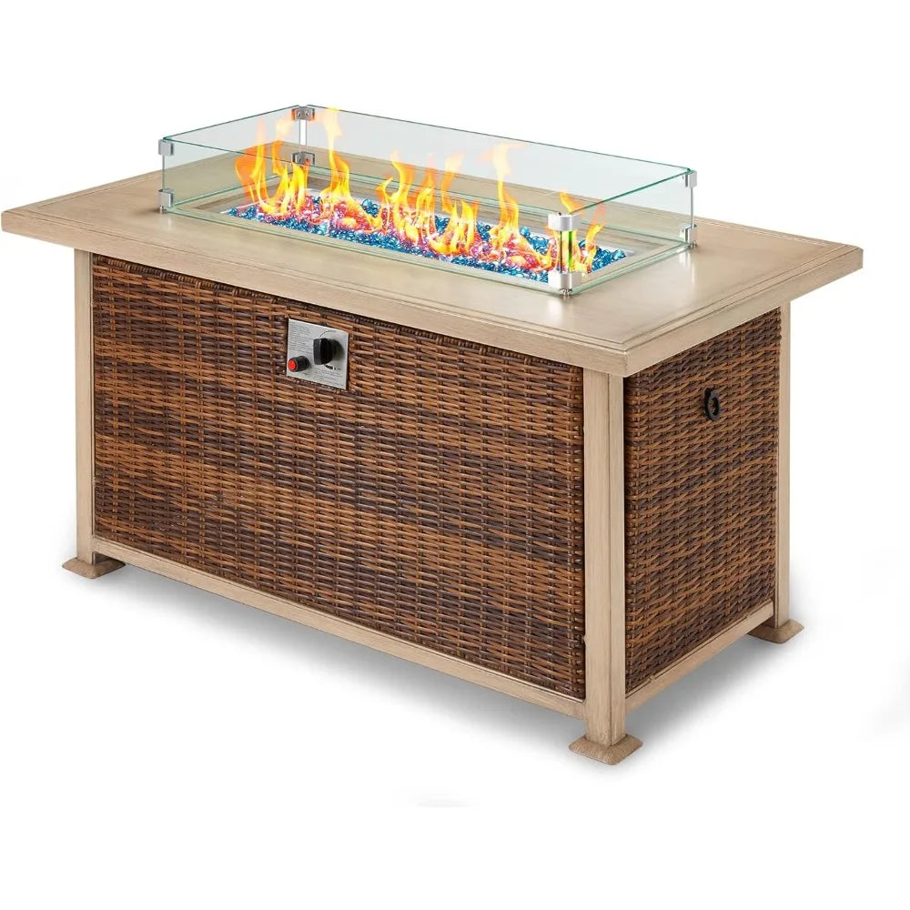 50in Propane Fire Pit Table with Glass Wind Guard Outdoor Gas Firepit