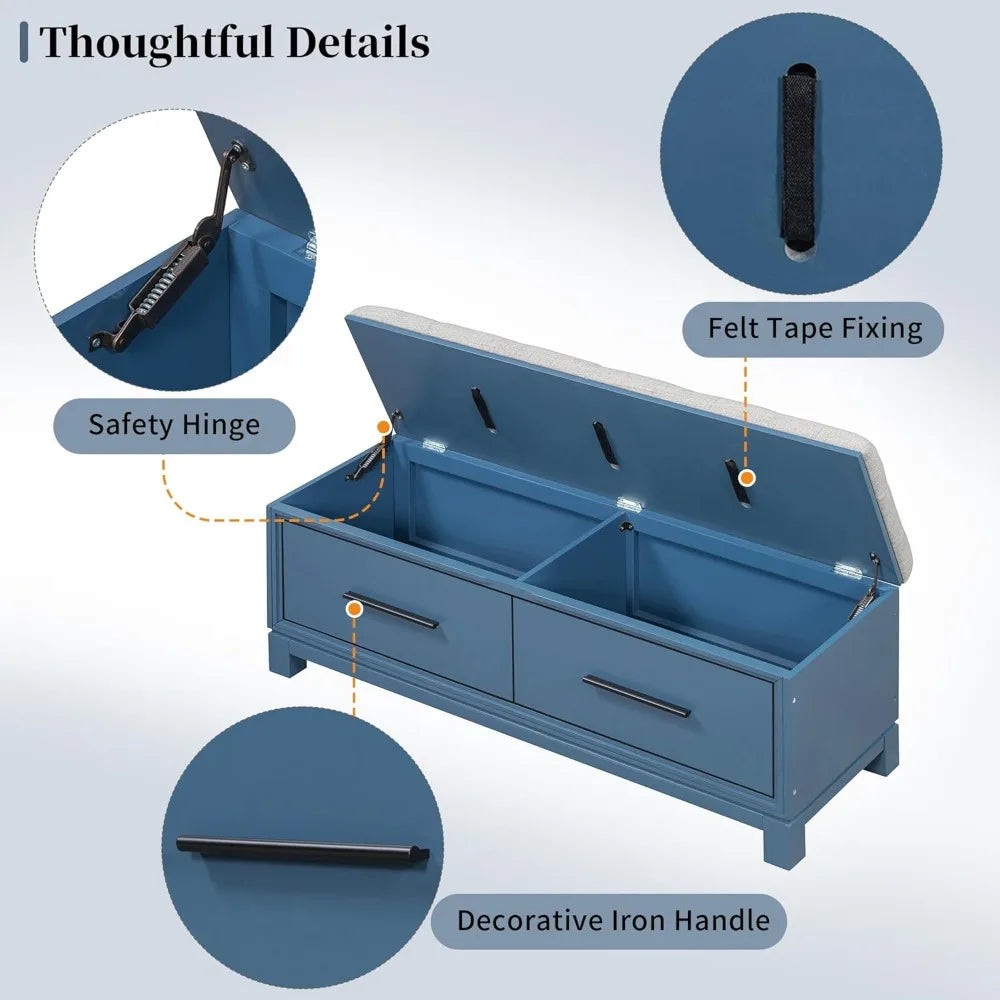 Entryway Shoe Bench with Hidden Storage Removable Cushion Pine Frame