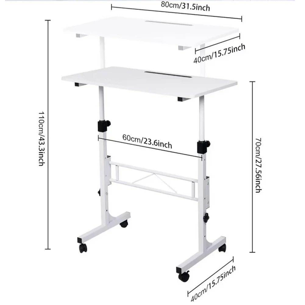 Small Mobile Adjustable Height Standing Desk with Wheels 32 Inches