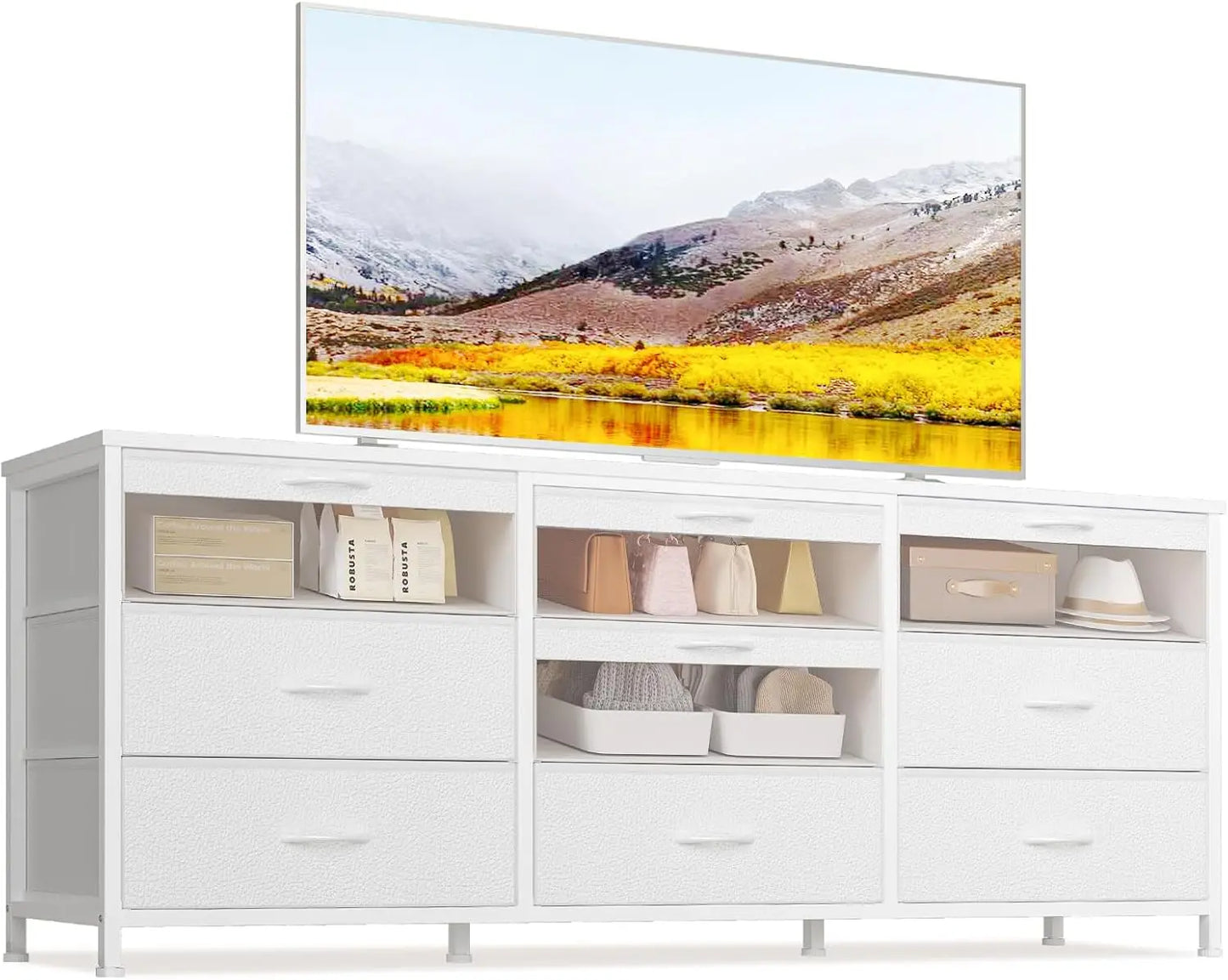 63 Inch Dresser Storage Organizer 9 Drawers Wide TV Stand Furniture