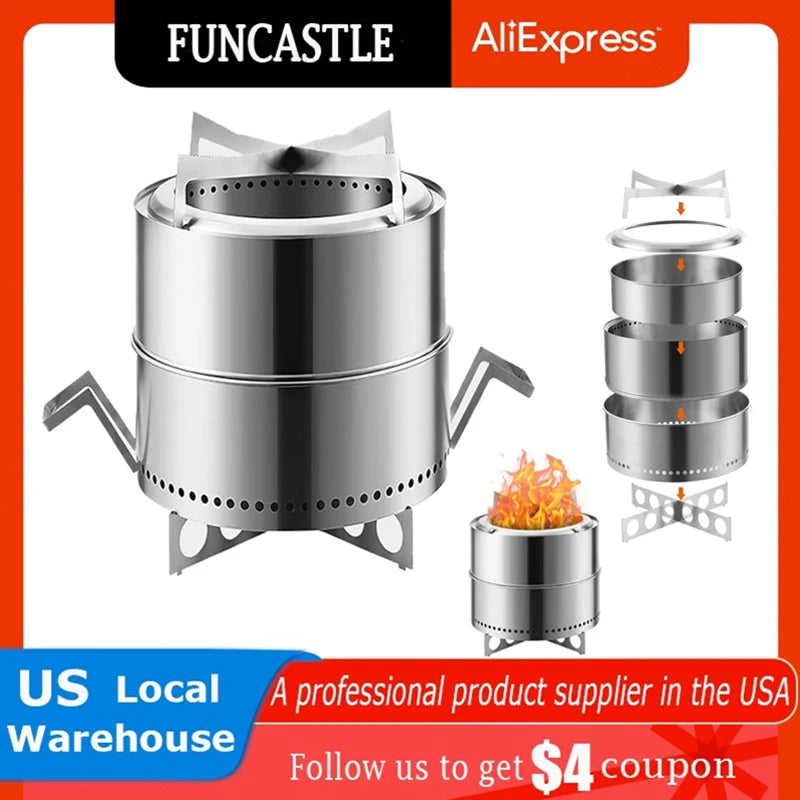 19 Inch Smokeless Fire Pit Stainless Steel Wood Burning Outdoor Fireplace