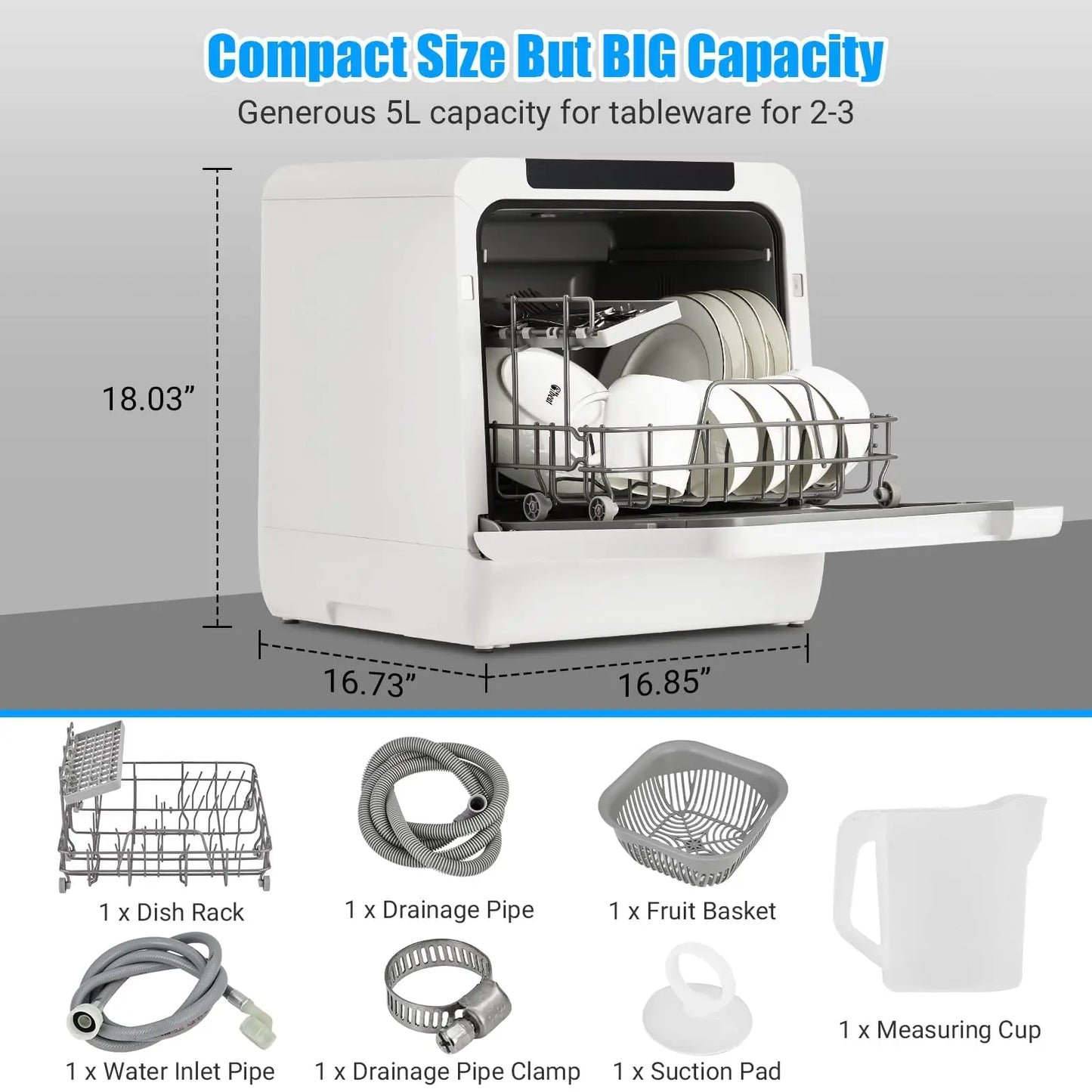 Portable Countertop Dishwasher 5L Built-In Water Tank No Hookup Needed