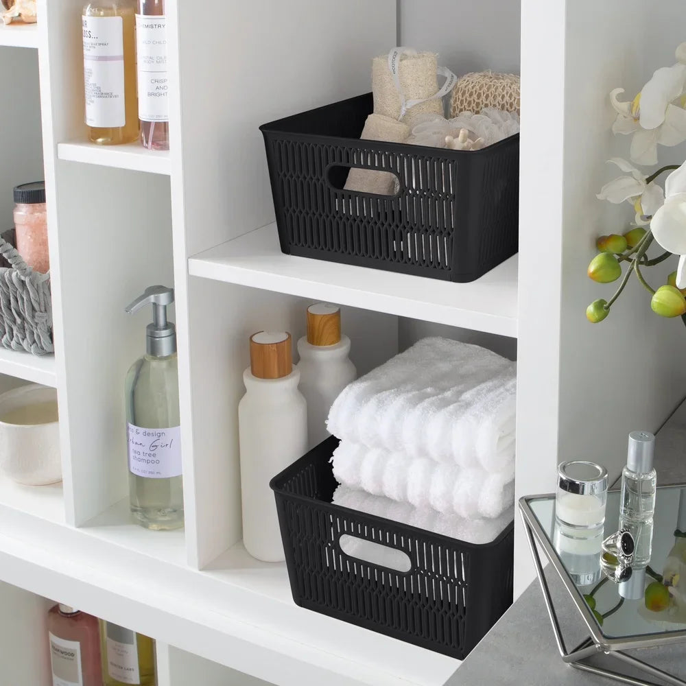 Stackable Plastic Storage Tote Baskets 2 Pack Organizing Bins