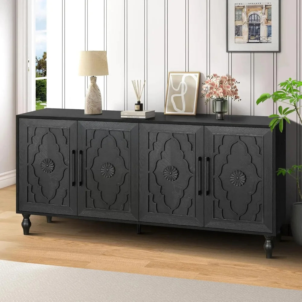 Ljustra Sideboard Buffet Credenza 63 Inch Antique Black Storage Cabinet