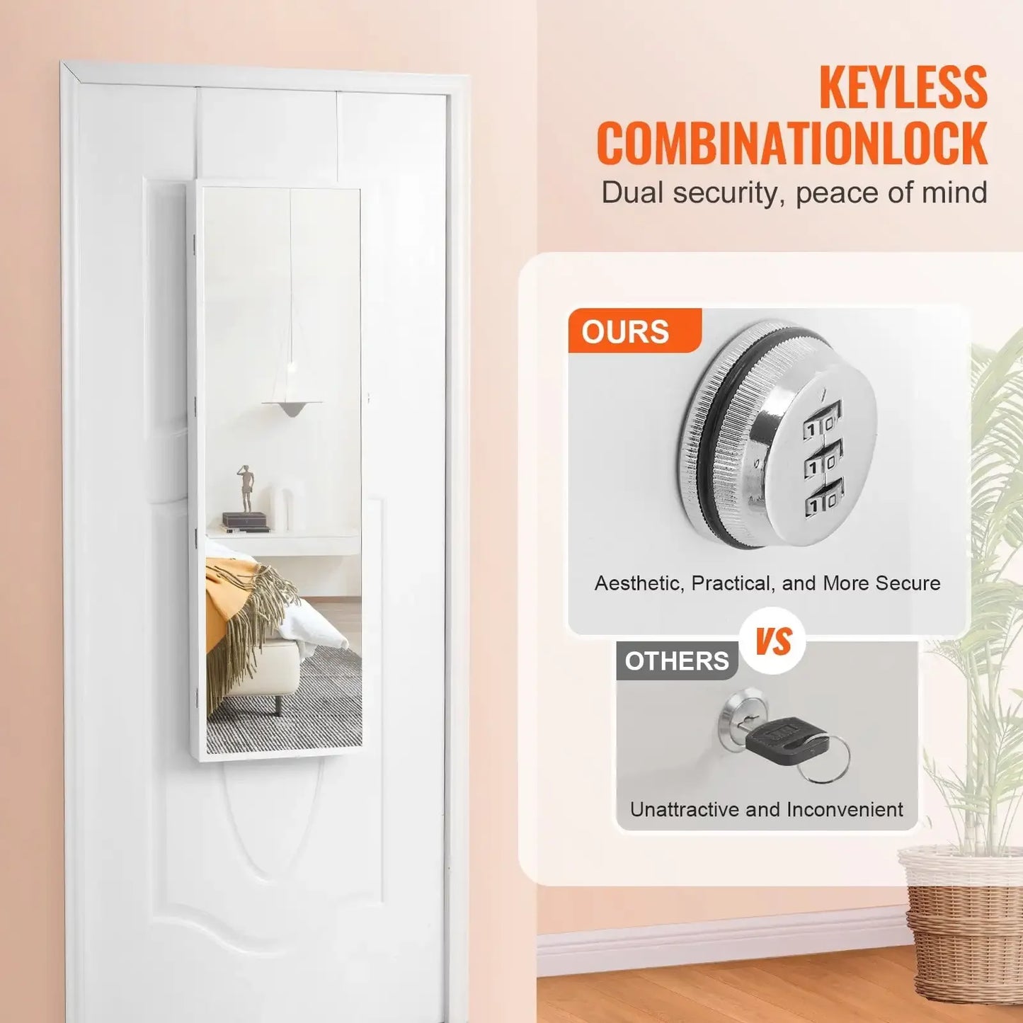 Mirror Jewelry Cabinet Lockable Wall Mounted Armoire Storage Organizer