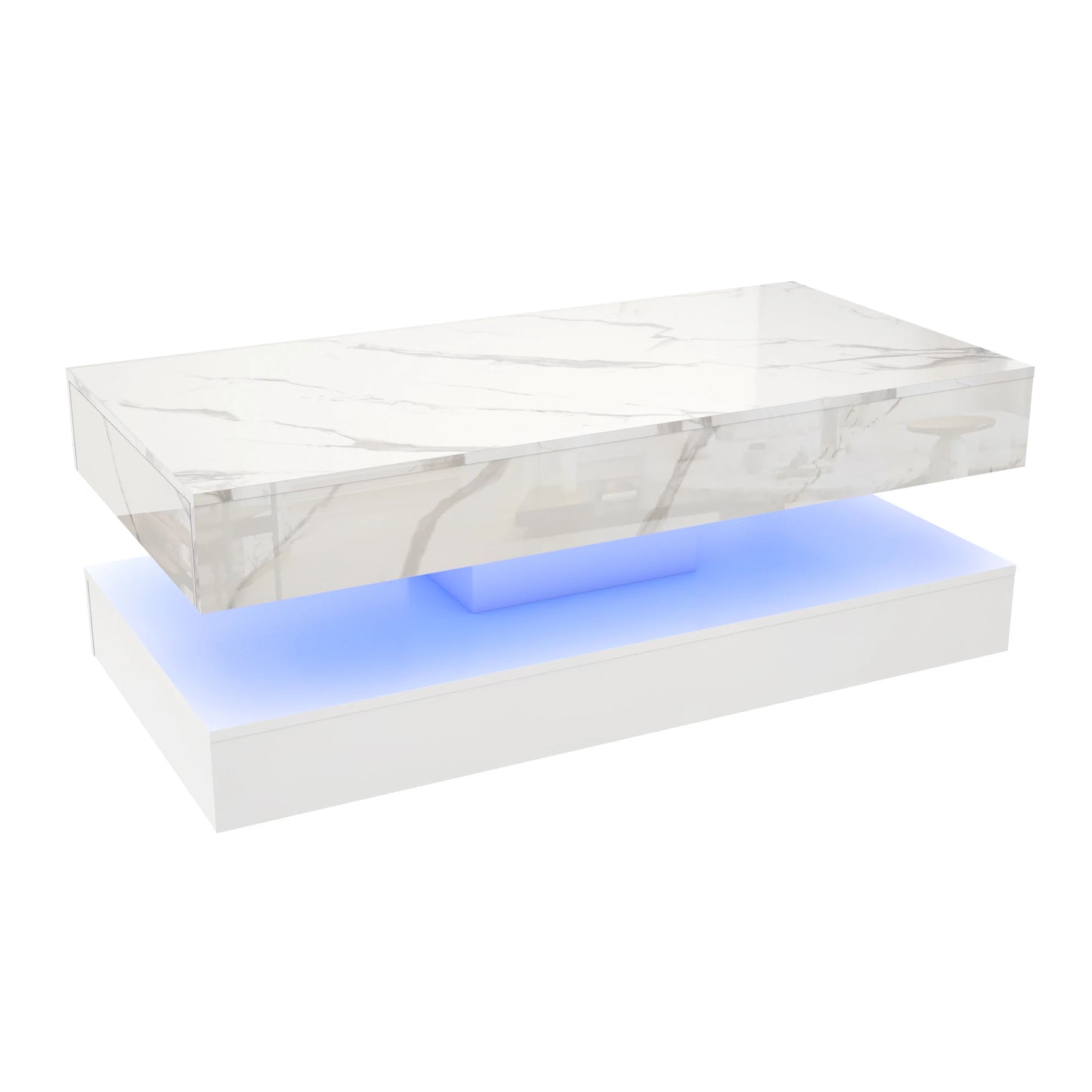 Modern Coffee Table with LED Lights Double-Layer Design Storage Drawers