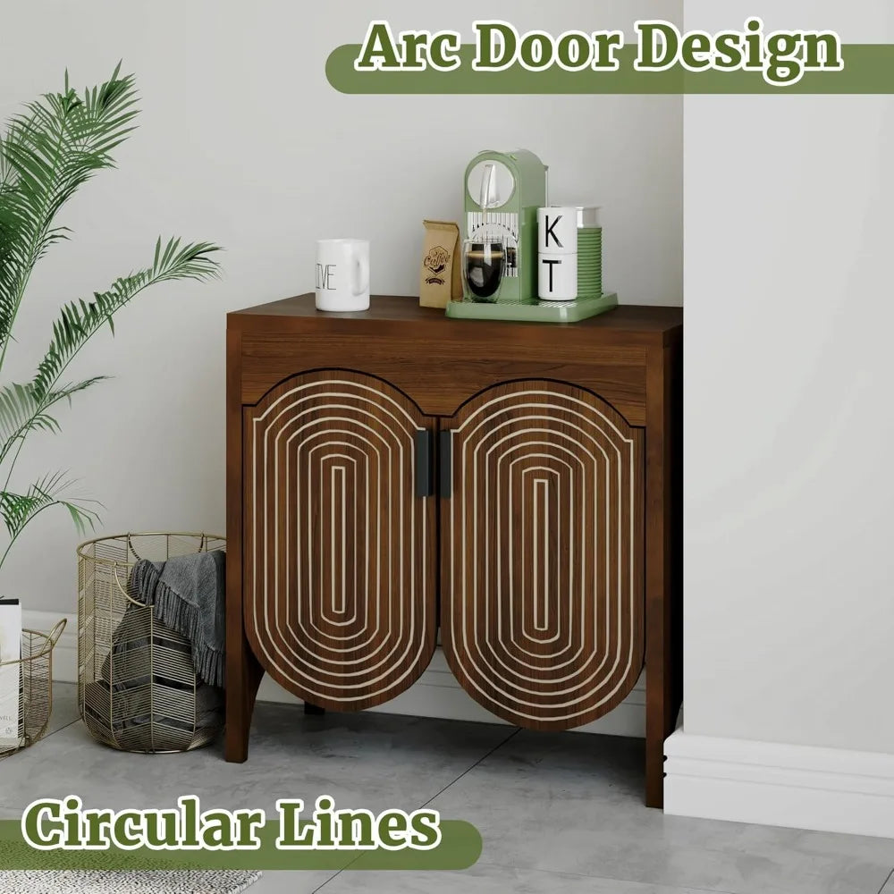 Buffet Sideboard Cabinet Storage Fluted Doors Adjustable Shelf