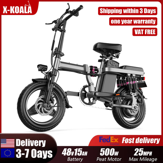 Folding Electric Bike 500W 48V 15AH Removable Battery 20MPH Commuter Ebike