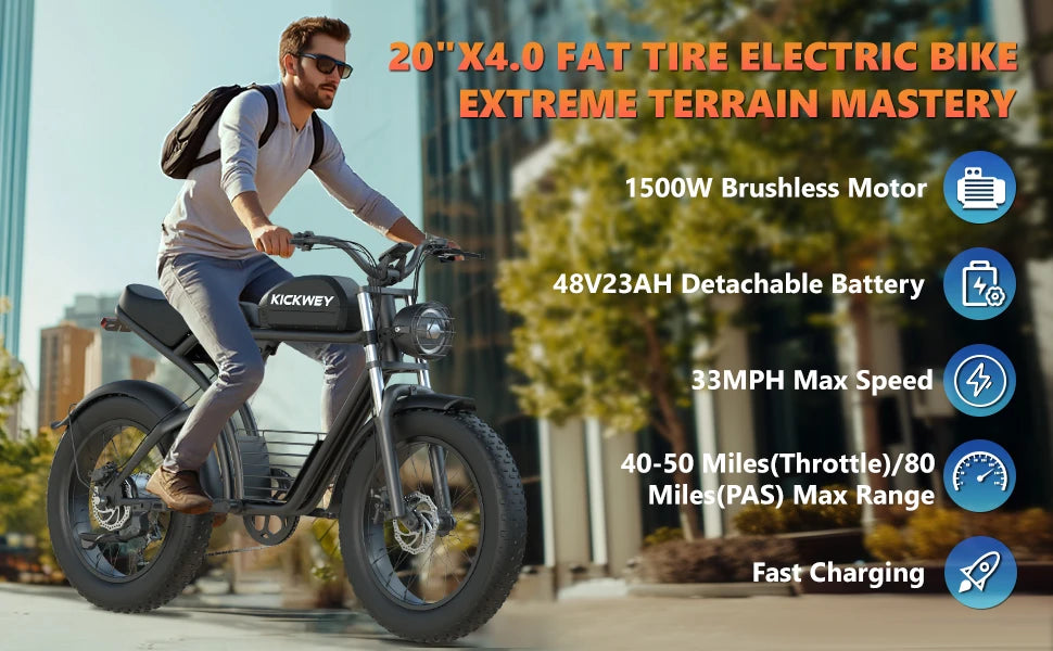 Ljustra Kickwey K7 Electric Bike 1500W 48V 20 Inch Fat Tire Mountain