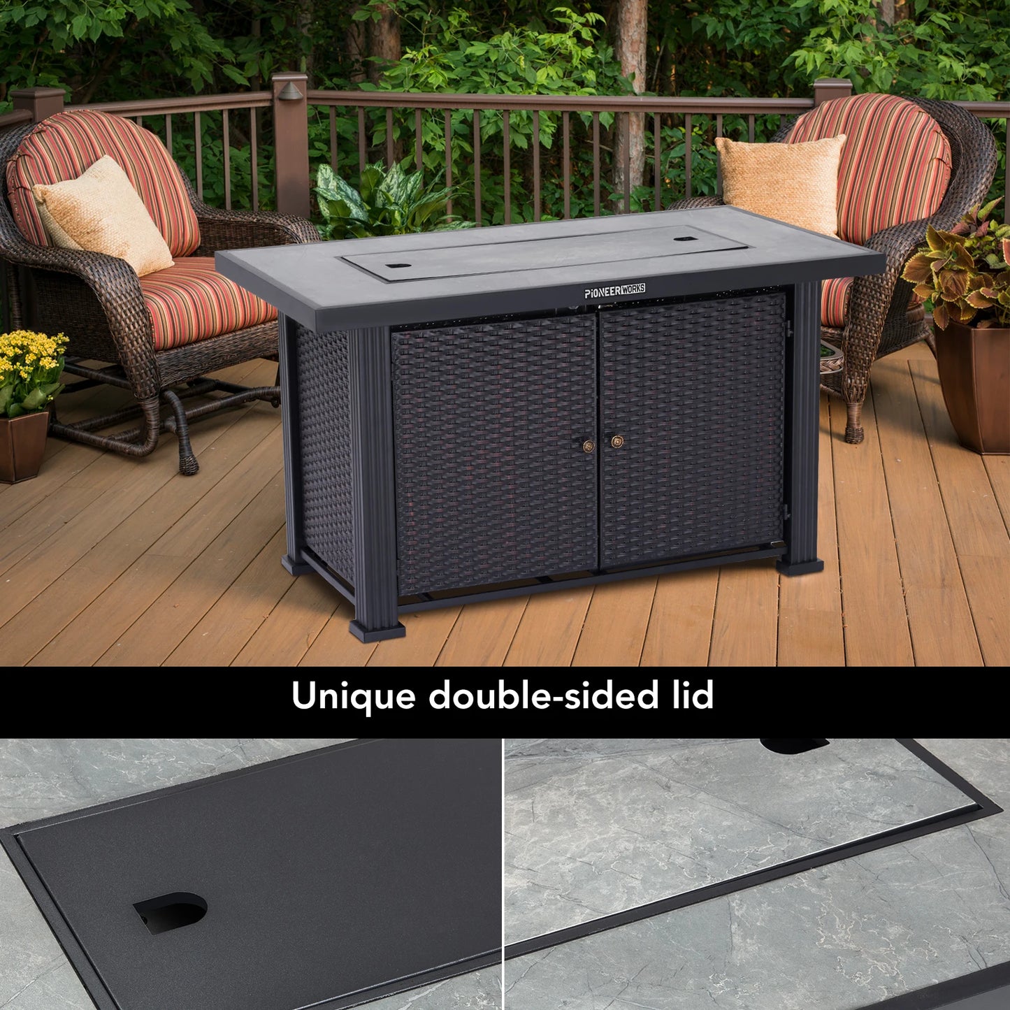 Ljustra 44 Inch Propane Fire Pit Table Rectangle 50000BTU Garden Patio