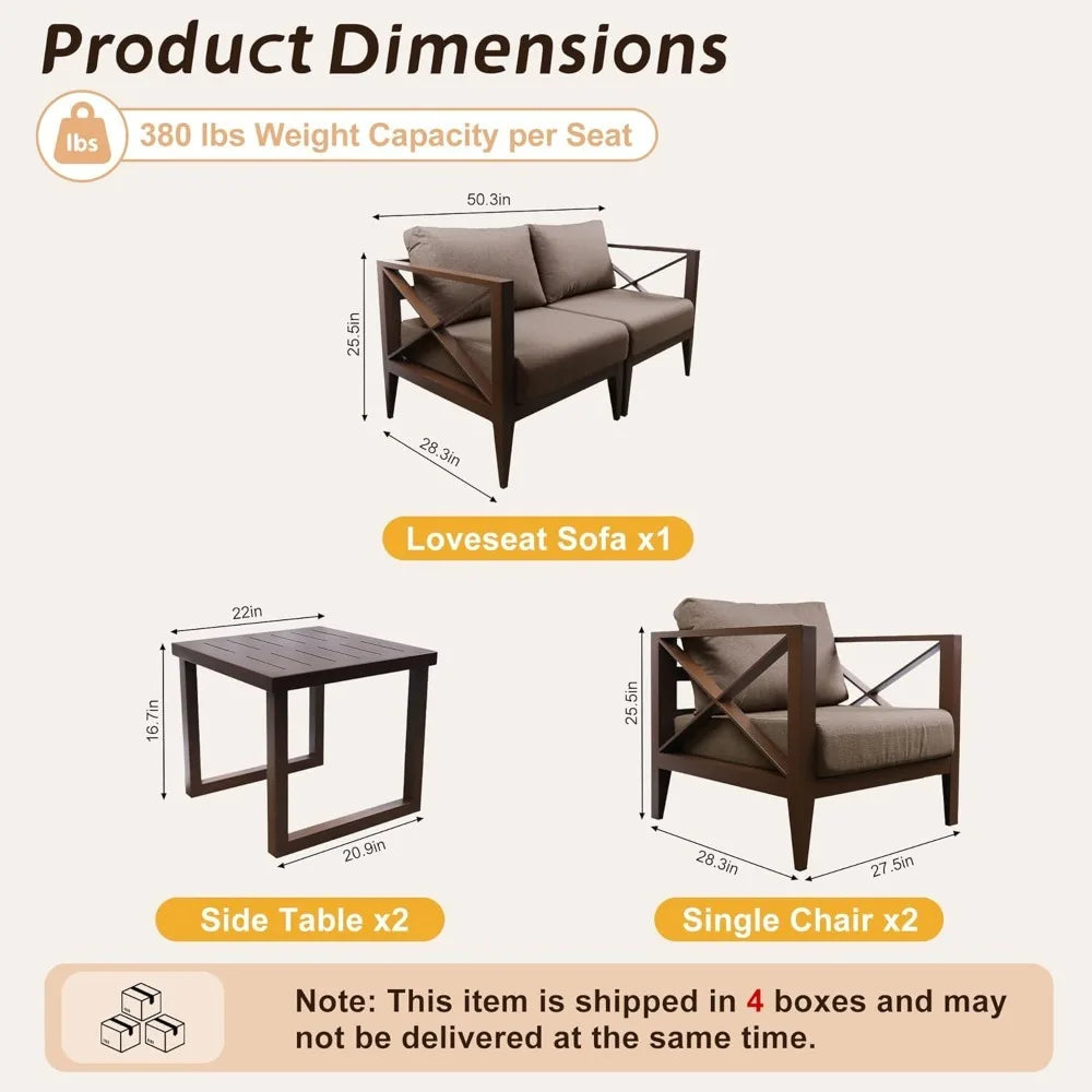 Ljustra Outdoor Aluminum Patio Furniture Set 4-Seater Sofa Coffee Table