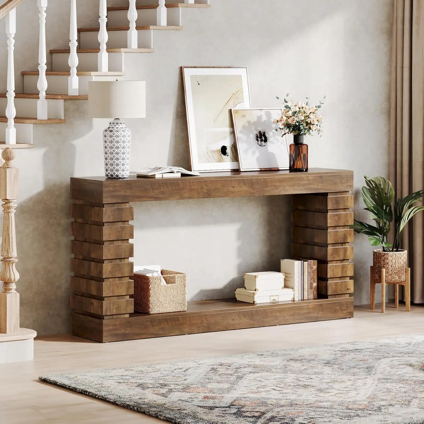 70.8-Inch Console Table Narrow Entryway Sofa Table with Storage