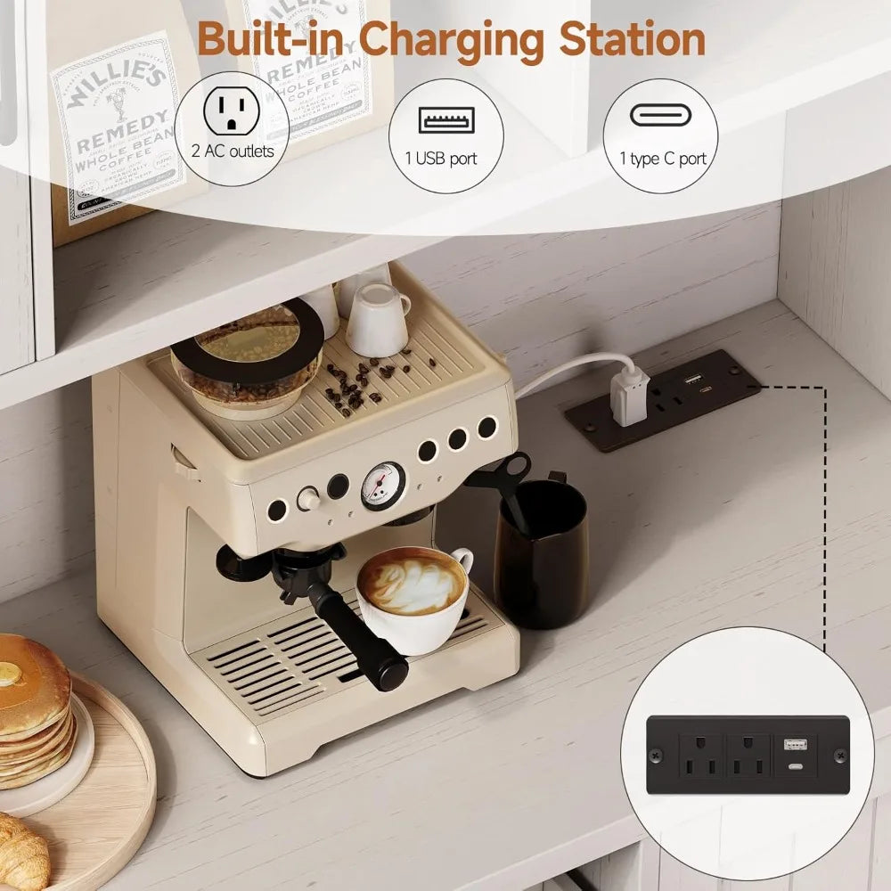 71 Inch Kitchen Pantry Cabinet Storage with LED Light & Charging Outlet