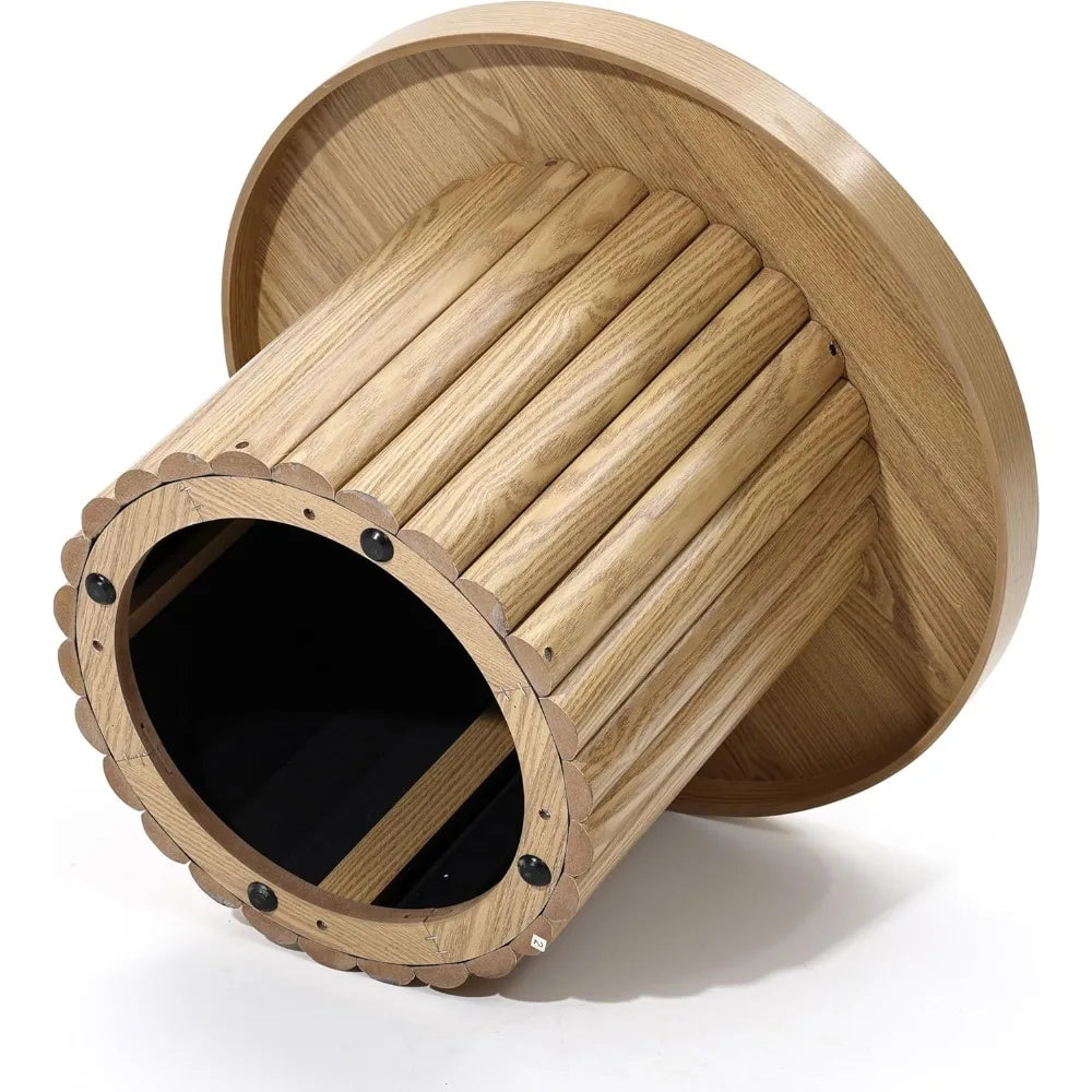 Modern Fluted Round Coffee Table Small Accent Table for Living Room