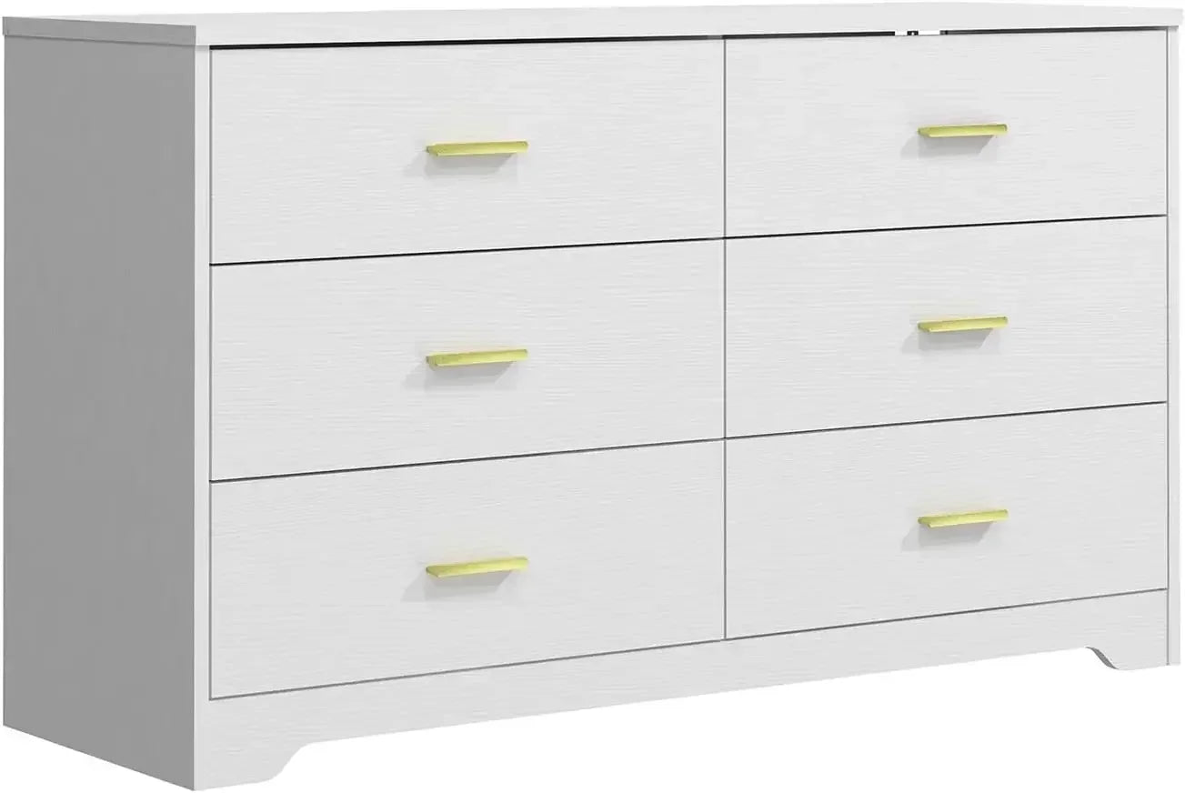 Modern 6 Drawer Wood Dresser Storage Organizer Chest for Bedroom