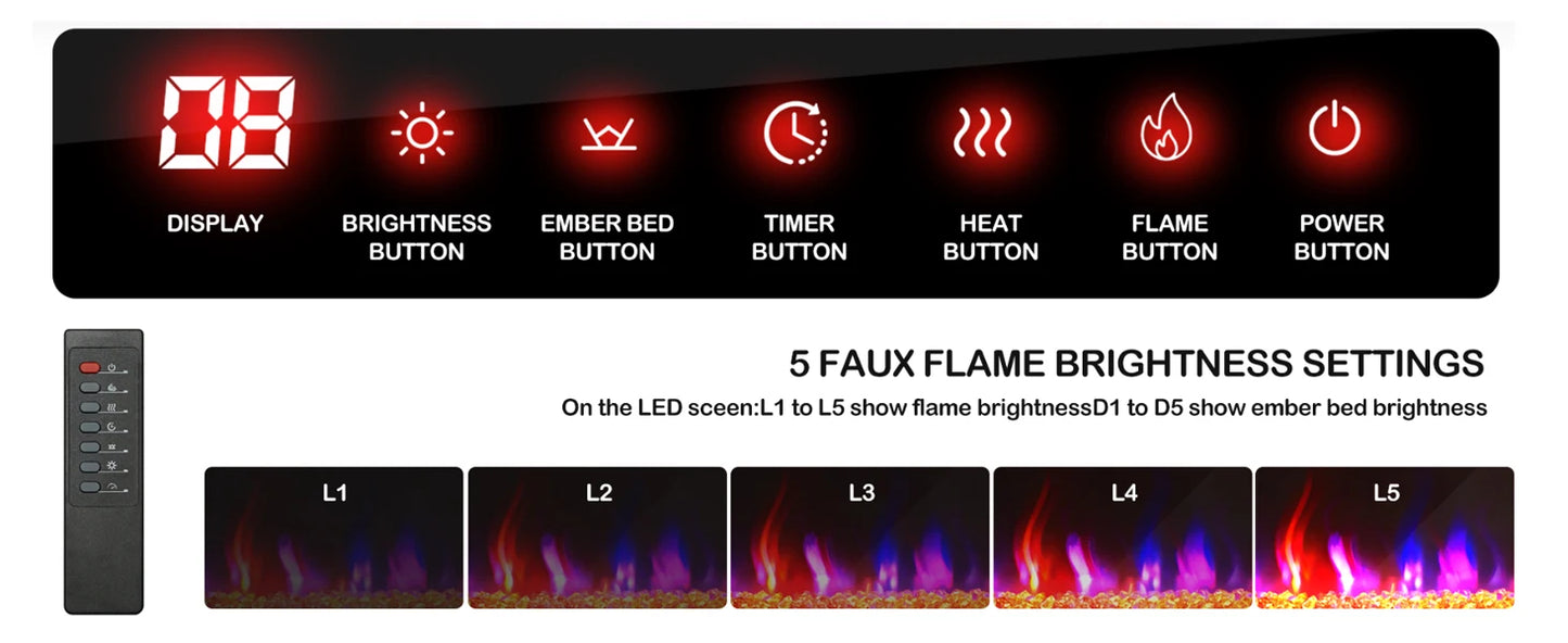 68 Inch TV Stand with Electric Fireplace and Storage Cabinet