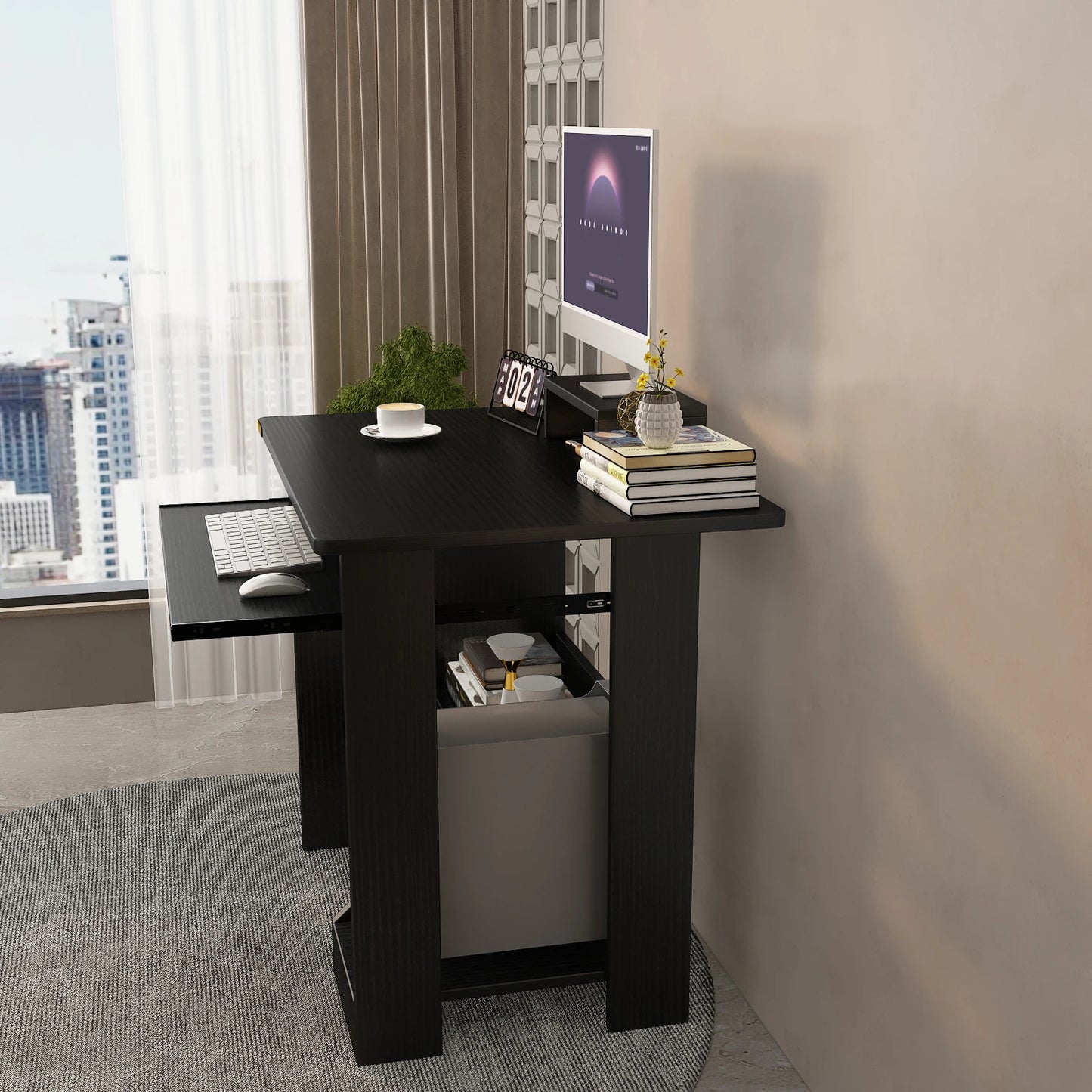 Home Office Computer Desk with Monitor Stand and Keyboard Tray