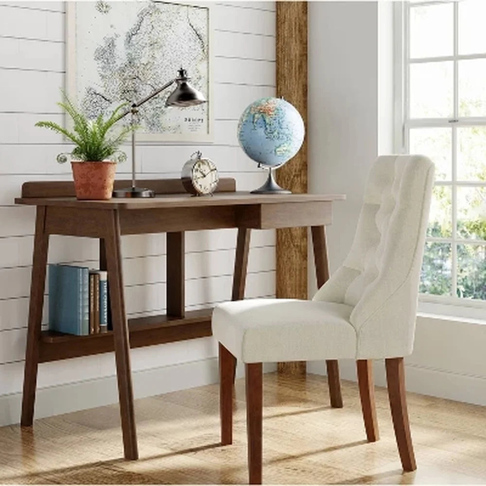 Compact Mid Century Modern Writing Desk Rubberwood Slim Profile Storage