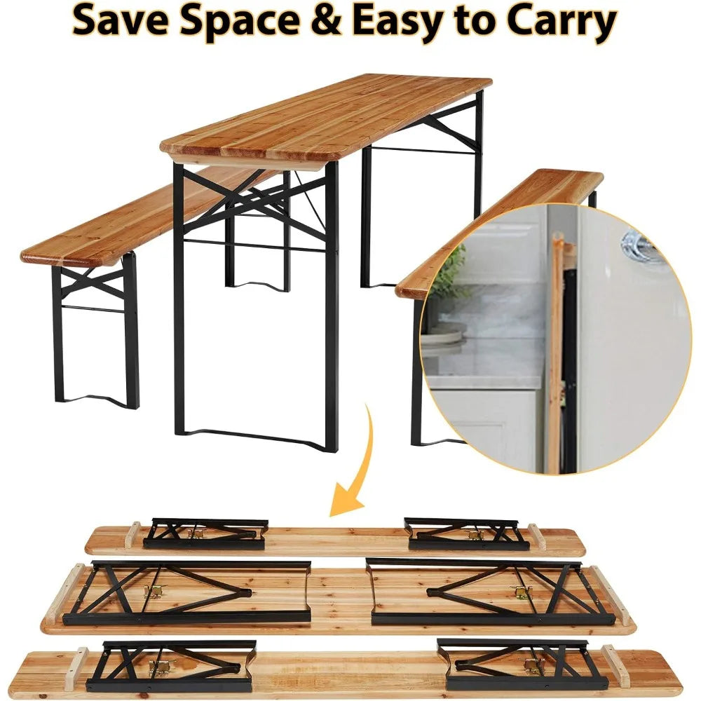70 Inch Portable Picnic Table Bench Set for Outdoor Dining 6-8 Persons