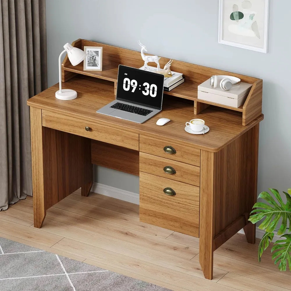 Ljustra Wooden Desk with Drawers and Monitor Stand for Home Office