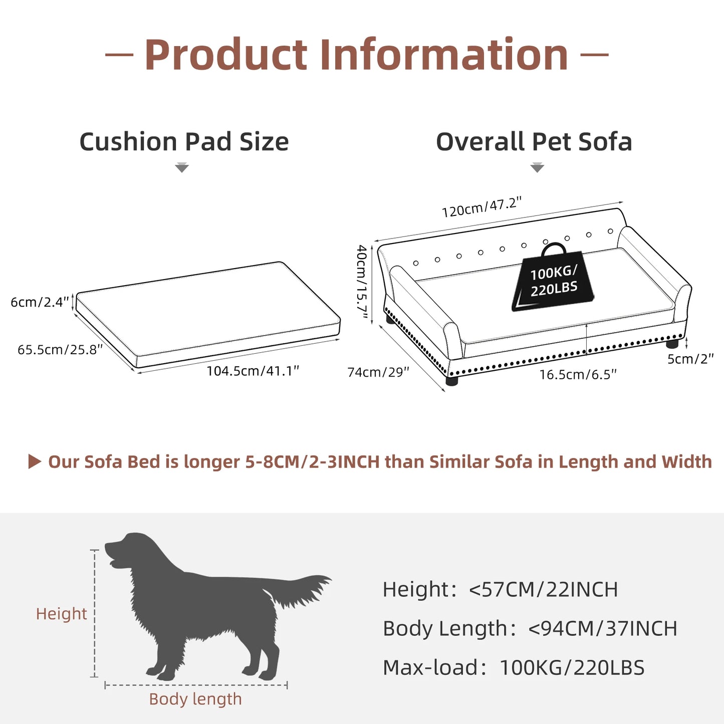 Large Elevated Dog Sofa Waterproof Pet Bed with Removable Cushion