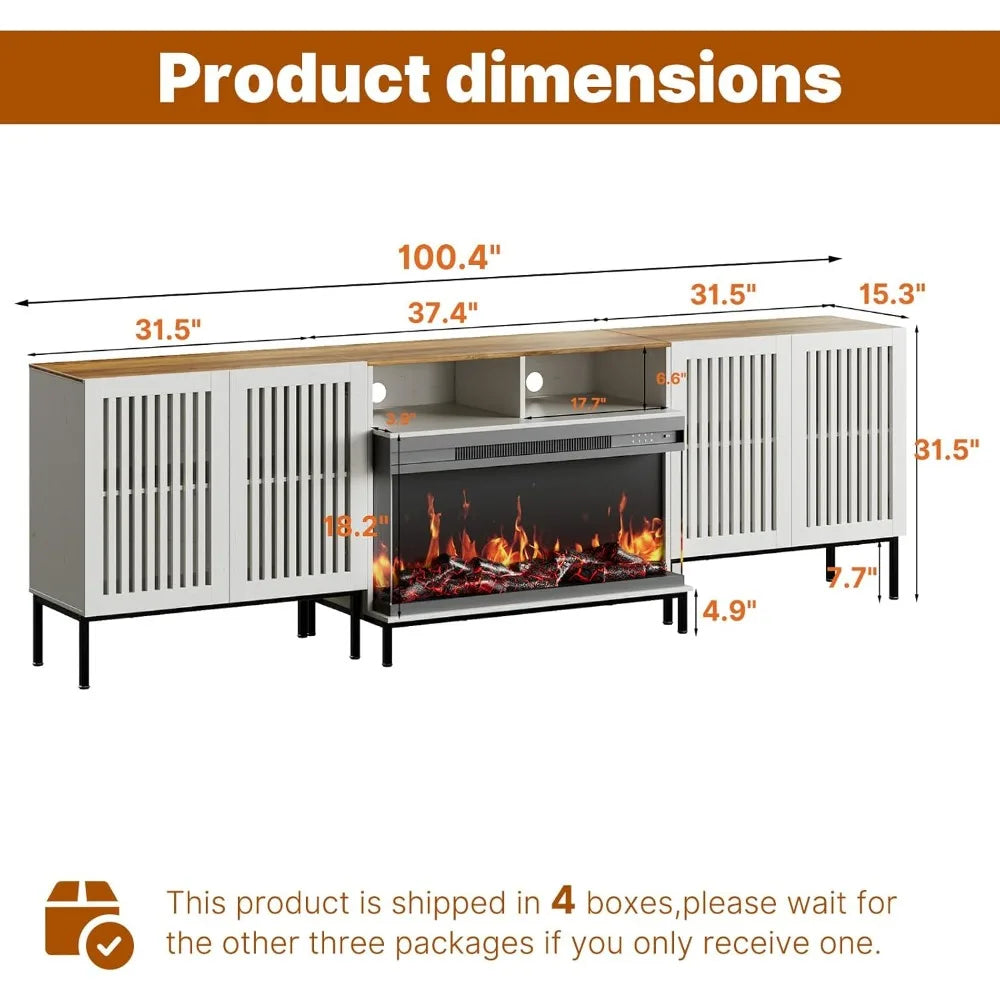3-Sided Glass Farmhouse Fireplace TV Stand for TVs Up to 100 Inch