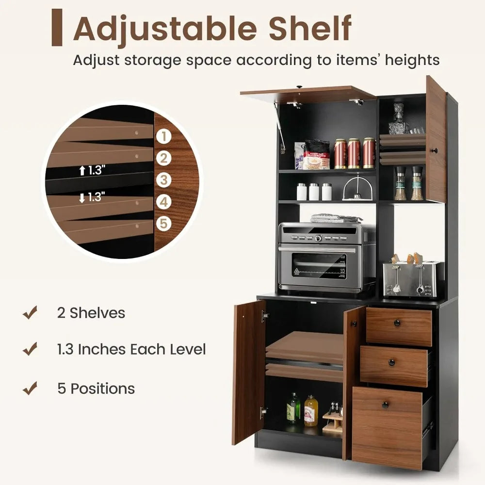Kitchen Buffet Hutch Storage Cabinet Freestanding Pantry Adjustable Shelves