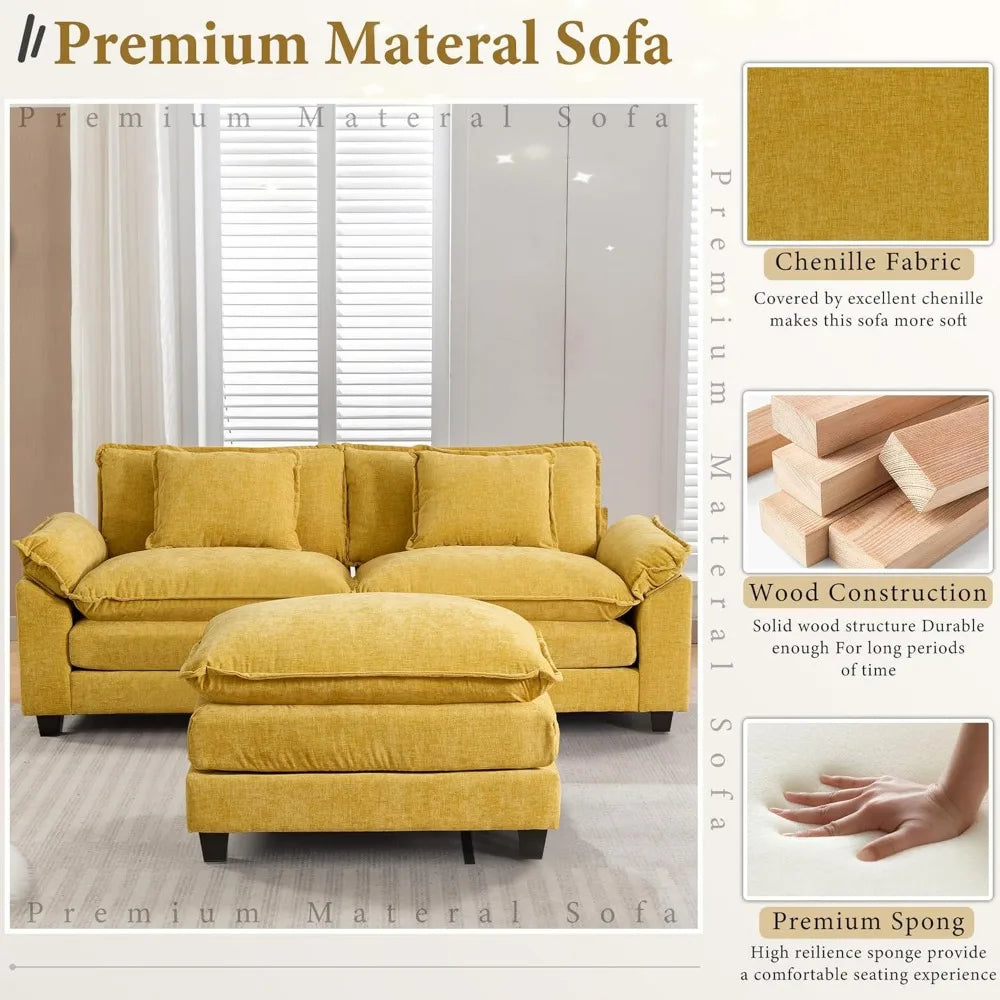 Modular L-Shape Chenille Sectional Sofa Couch w/ Ottoman Pillows for Living Room