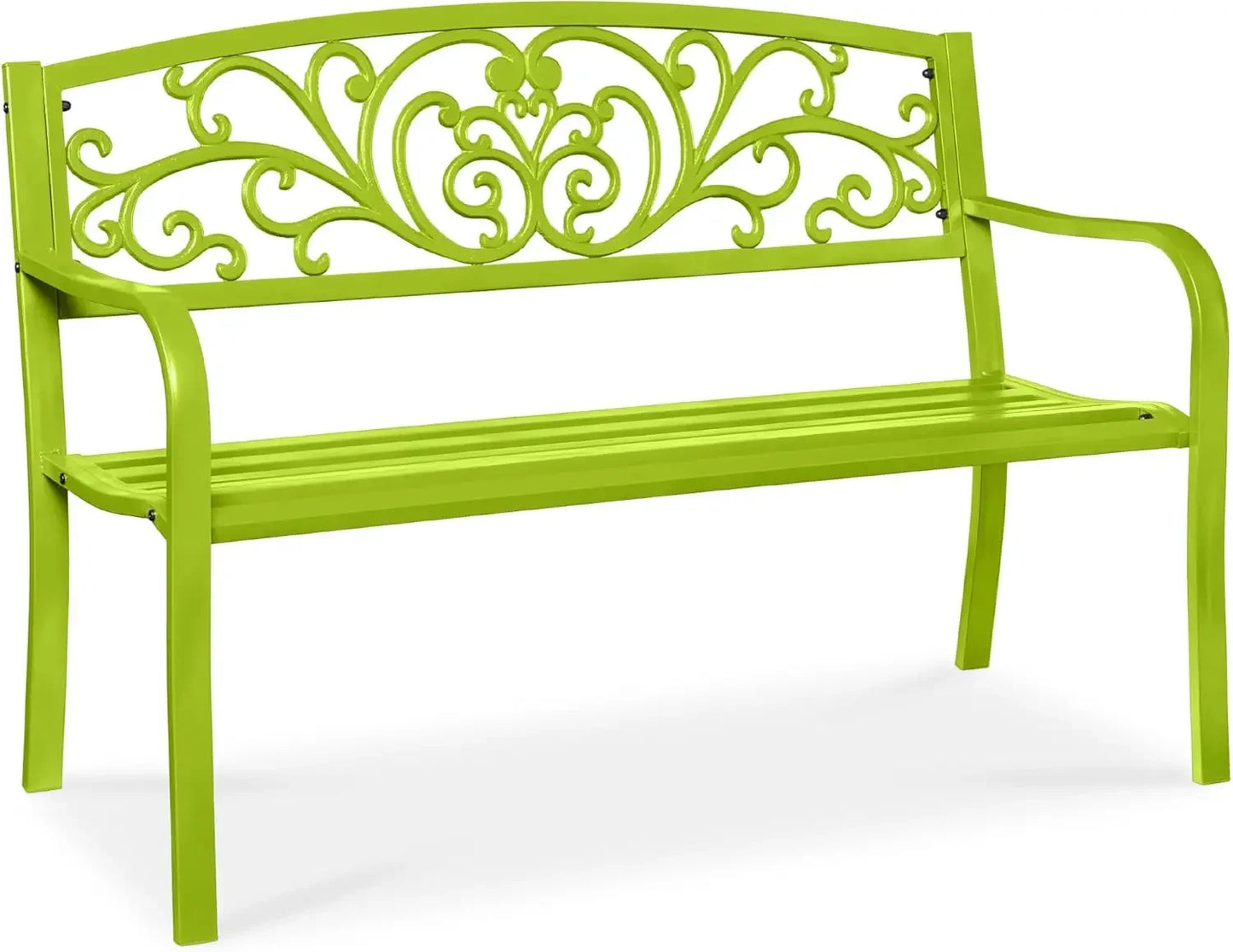 Ljustra Outdoor Steel Garden Bench with Floral Design Backrest