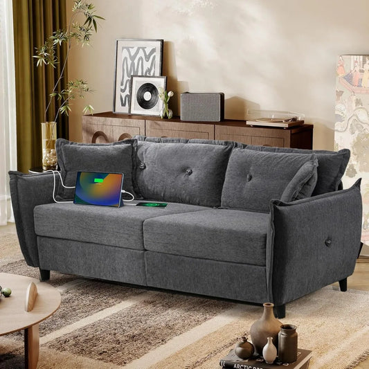 Ljustra 85 Inch Grey Comfy 3 Seat Couch with USB Ports for Small Spaces