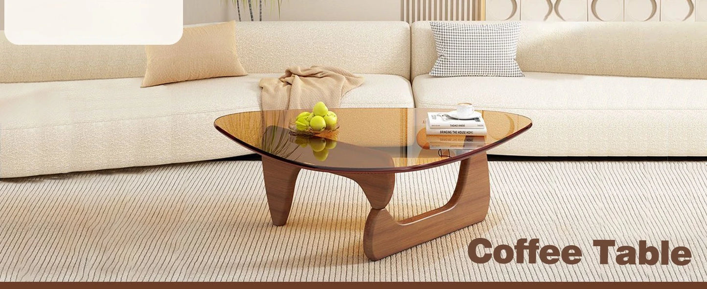 Triangle Glass Coffee Table Modern Abstract End Table for Living Room
