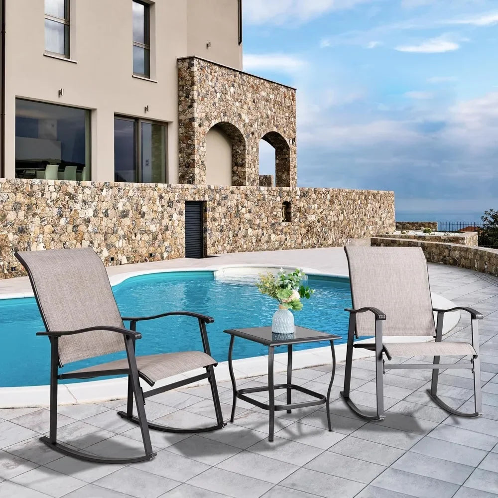 Ljustra 3 Piece Outdoor Rocking Bistro Set Patio Furniture Chairs