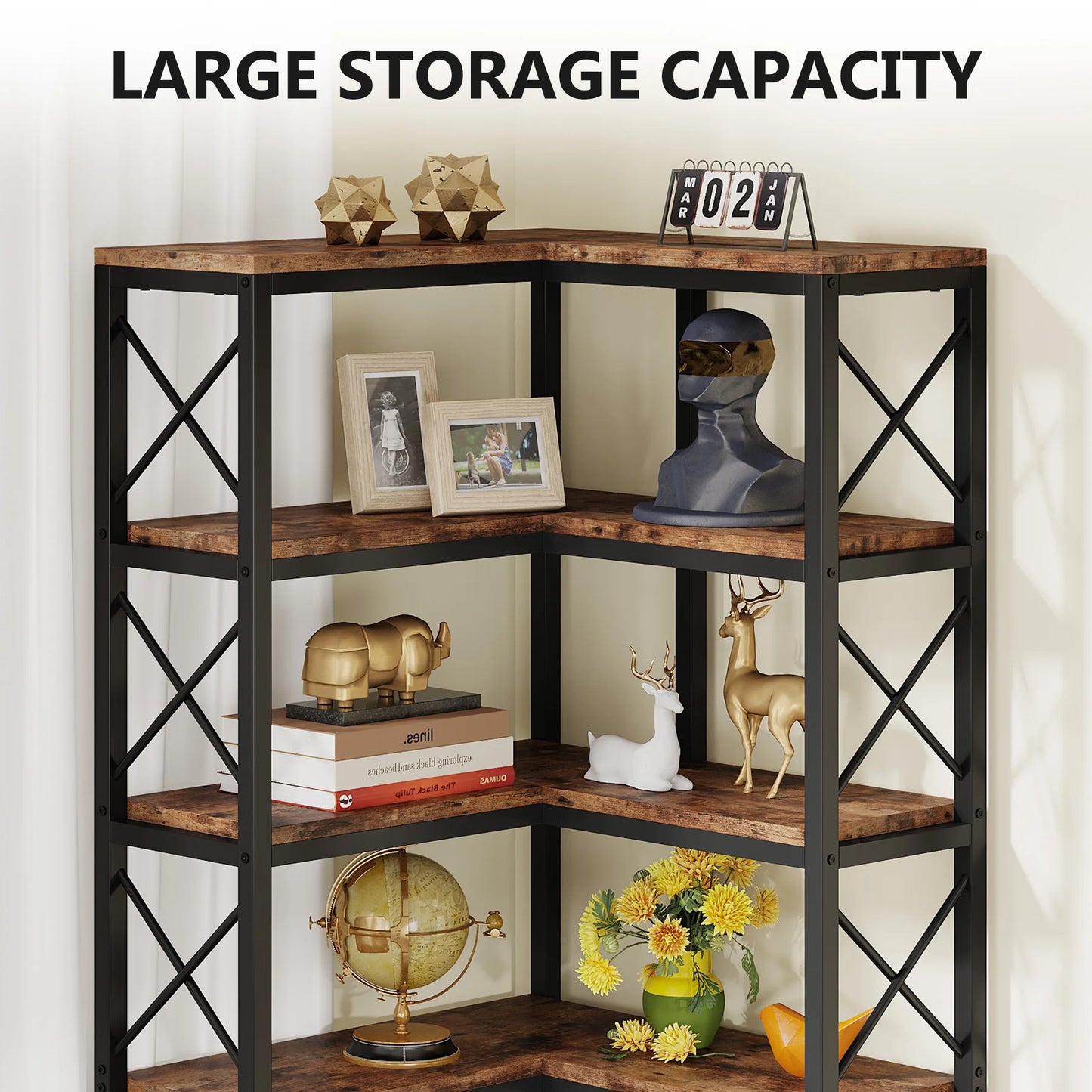 Ljustra 7-Shelf Corner Bookshelf Modern Corner Bookcase Storage Rack